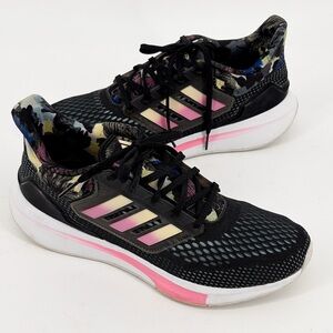ADIDAS EQ21 Run Bounce Sneakers - Black Pink Floral - Women's Size 9